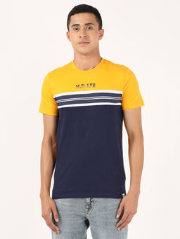 Lee - Men Radiant Yellow And Navy Cut And Sew Slim Fit T-shirt