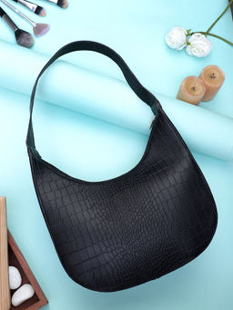 Legal Bribe - Black Half Moon Textured Shoulder Bag