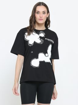 EVERDION - Black Oversized Drop Shoulder Paint Splashed T-shirt