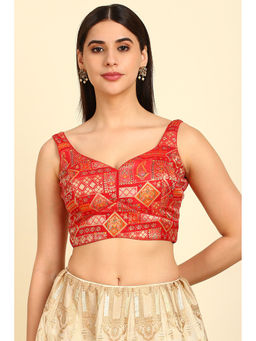 Soch - Women's Red Rayon Woven Design Padded Blouse