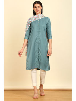 Soch - Women's Teal Cotton Woven Design Kurta & Dupatta (Set of 2)