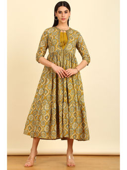 Soch - Women's Mustard Cotton Dress & Jacket (Set of 2)