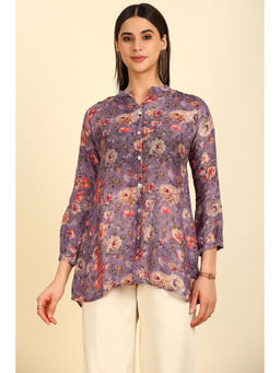 Soch - Women's Purple Viscose Floral Print Tunic
