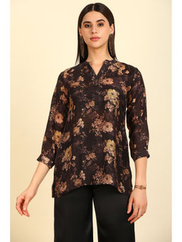 Soch - Women's Black Viscose Floral Print Tunic