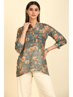 Soch - Women's Turquoise Blue Viscose Floral Print Tunic