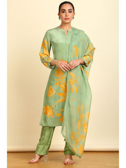 Soch - Women's Sap Green Crepe Sequins Kurta & Pant with Dupatta (Set of 3)