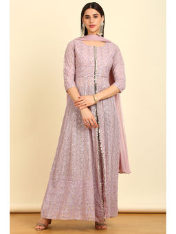 Soch - Women's Purple Viscose Sequins Work Kurta with Palazzo & Dupatta (Set of 3)