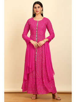 Soch - Women's Fuchsia Viscose Sequins Work Kurta with Palazzo & Dupatta (Set of 3)