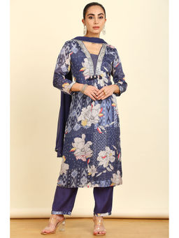Soch - Women's Blue Viscose Gotta Patti Print Kurta & Pant with Dupatta (Set of 3)