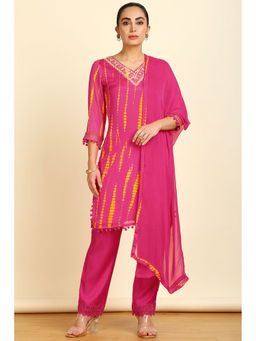 Soch - Women's Fuchsia Viscose Print Sequins Kurta & Pant with Dupatta (Set of 3)