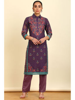 Soch - Women's Purple Cotton Kurta & Pant with Sequins Work (Set of 2)