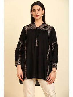 Soch - Women's Black Rayon Tunic with Tassels