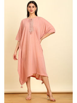 Soch - Women's Peach Viscose Striped Kaftan with Beads