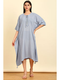 Soch - Women's Blue Viscose Striped Kaftan with Beads