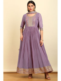 Soch - Women's Purple Georgette Anarkali Kurta with Churidar & Dupatta (Set of 3)