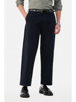 Snitch - Navy Blue Textured Relaxed Casual Chinos