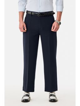 Snitch - Navy Blue Textured Flared Formal Trouser