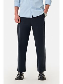 Snitch - Navy Blue Solid/Plain Straight Casual Trouser