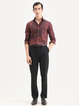 Rare Rabbit - Black Textured Regular Casual Trouser