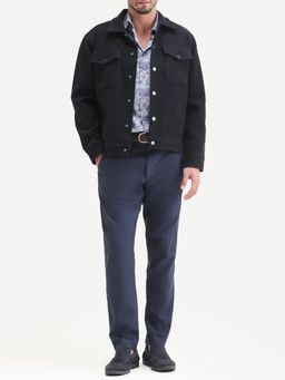 Rare Rabbit - Navy Blue Textured Regular Casual Trouser