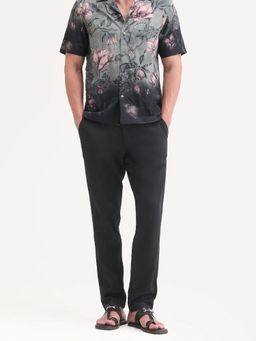 Rare Rabbit - Black Textured Regular Casual Trouser