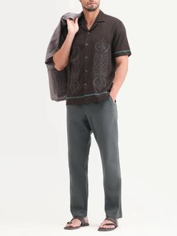 Rare Rabbit - Grey Textured Regular Casual Trouser