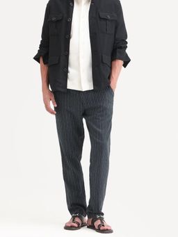 Rare Rabbit - Grey Stripes Regular Casual Trouser