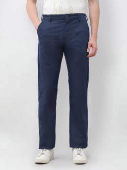 U.S. POLO ASSN. - Blue Textured Straight Casual Trouser