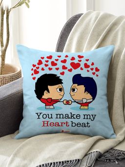 Indigifts - Gift for Boys You Make My Heart Beat Printed Blue Cushion Cover 16x16 inches