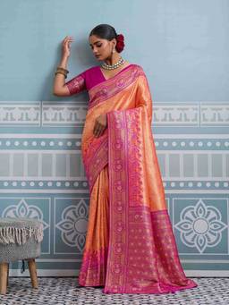 Sethnic Lifestyle - Exquisite Kanjivaram Silk Offbeat Peach Saree with Unstitched Blouse