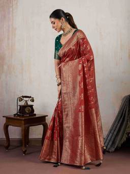 Sethnic Lifestyle - Makhmalki Silk Woven Minakari Maroon Saree with Unstitched Blouse