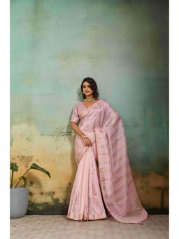 Sethnic Lifestyle - Tissue Linen Woven Pink Saree with Unstitched Blouse