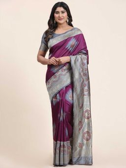Sethnic Lifestyle - Meenakari Woven Banarasi Purple Silk Saree with Unstitched Blouse