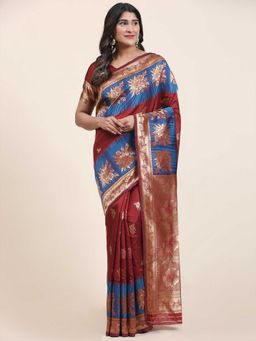 Sethnic Lifestyle - Meenakari Woven Banarasi Maroon Silk Saree with Unstitched Blouse