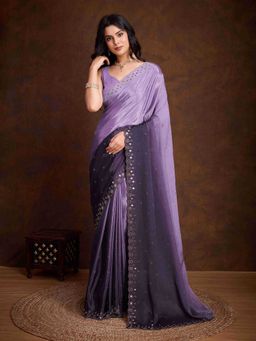 Sethnic Lifestyle - Ombre Chinon Mirror Work Lavender Saree with Unstitched Blouse