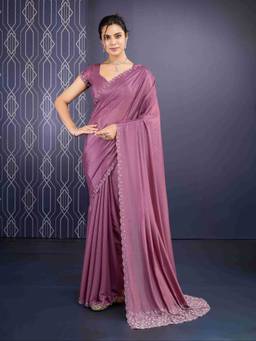Sethnic Lifestyle - Ice Georgette Zarkan Work Pink Saree with Unstitched Blouse