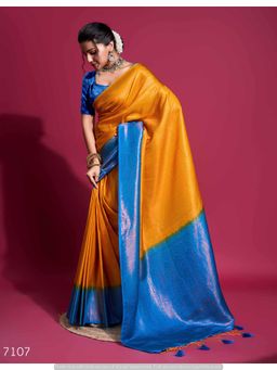 Sethnic Lifestyle - Soft Silk Hand Dyed Kubera Pattu Yellow Saree with Unstitched Blouse