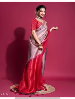 Sethnic Lifestyle - Soft Silk Hand Dyed Kubera Pattu Grey Saree with Unstitched Blouse