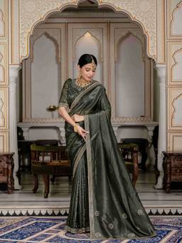 Sethnic Lifestyle - Matte Crush Zarkan Work Saree with Unstitched Blouse