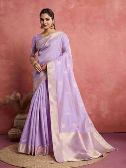 Sethnic Lifestyle - Soft Lichi Linen Self Woven Lavender Saree with Unstitched Blouse