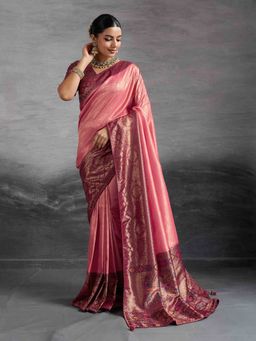 Sethnic Lifestyle - Chap Dyed Soft Kanjivaram Silk Pink Saree with Unstitched Blouse