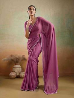 Sethnic Lifestyle - Georgette Pink Saree with Unstitched Blouse