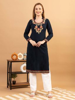 TWENTY ME - Navy Blue Floral Regular Kurta