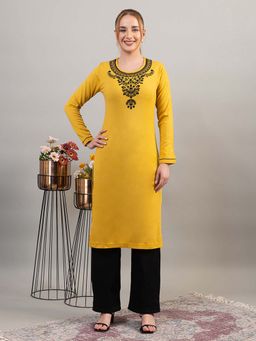 TWENTY ME - Mustard Floral Regular Kurta