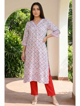 Aurelia - Off White Geometric Straight Kurta