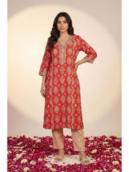Aurelia - Red Floral Straight Kurta