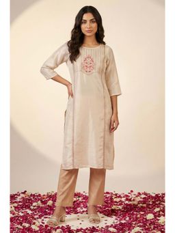 Aurelia - Beige Embroidered Straight Kurta