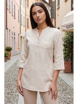 Aurelia - Beige Solid/Plain Straight Kurti