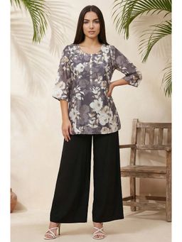 Aurelia - Grey Floral Straight Kurti