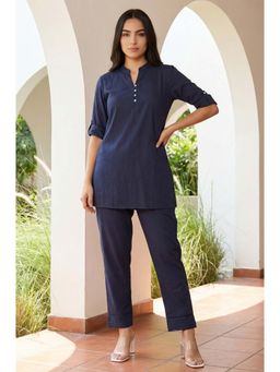 Aurelia - Navy Blue Solid/Plain Straight Kurti